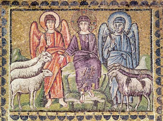 La parabole du Bon Pasteur séparant les brebis des boucs, scènes de la vie du Christ